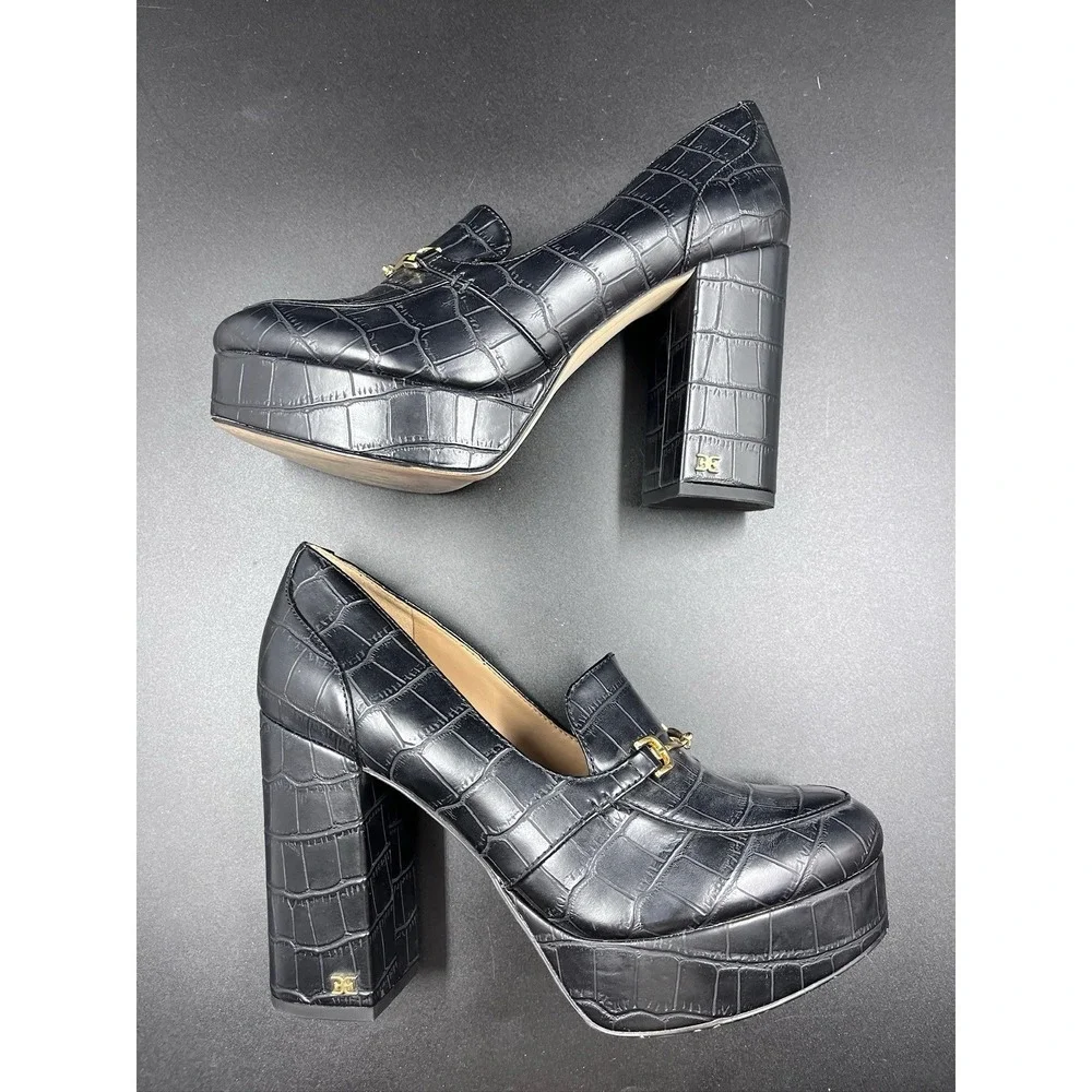 Sam Edelman Womens Size 8M Aretha Black Leather Loafer Platform Heels Y2K Goth